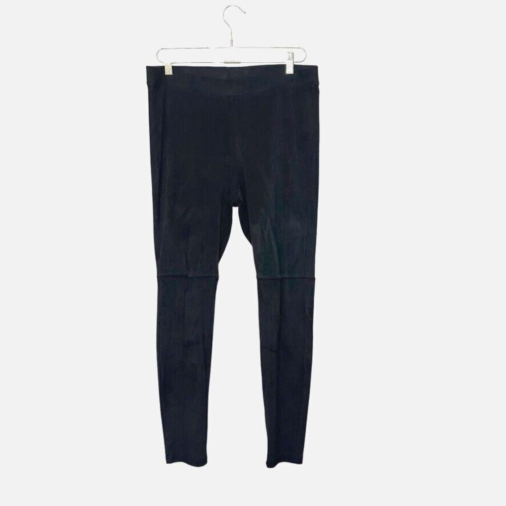 HUE Women's Faux-Suede Pull On Pants Women L Black Minimalist Goth Preppy‎ Boho
